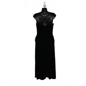 Vintage 80s Kathryn Conover Black Strapless Velvet Dress Large Waist Bow Size 12